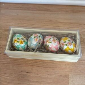 MacKenzie-Childs Pastel Floral Capiz Eggs small set of four in box